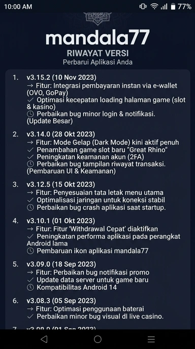 Riwayat Versi mandala77 untuk Pengguna Android Indonesia